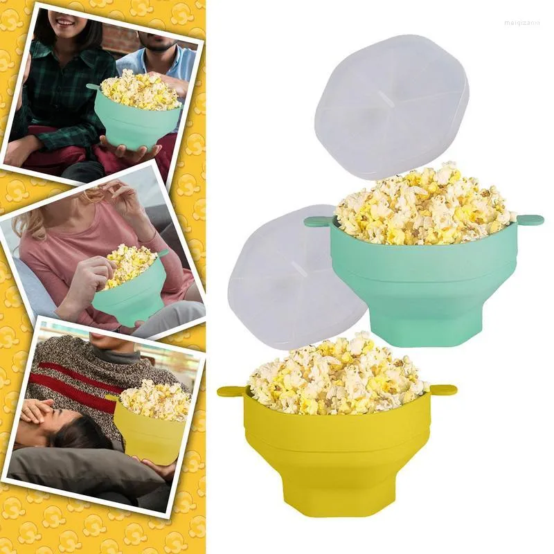 Kommen popcorn siliconen kom met deksel magnetron emmer container warmtebestendig voor huishoudelijke keuken