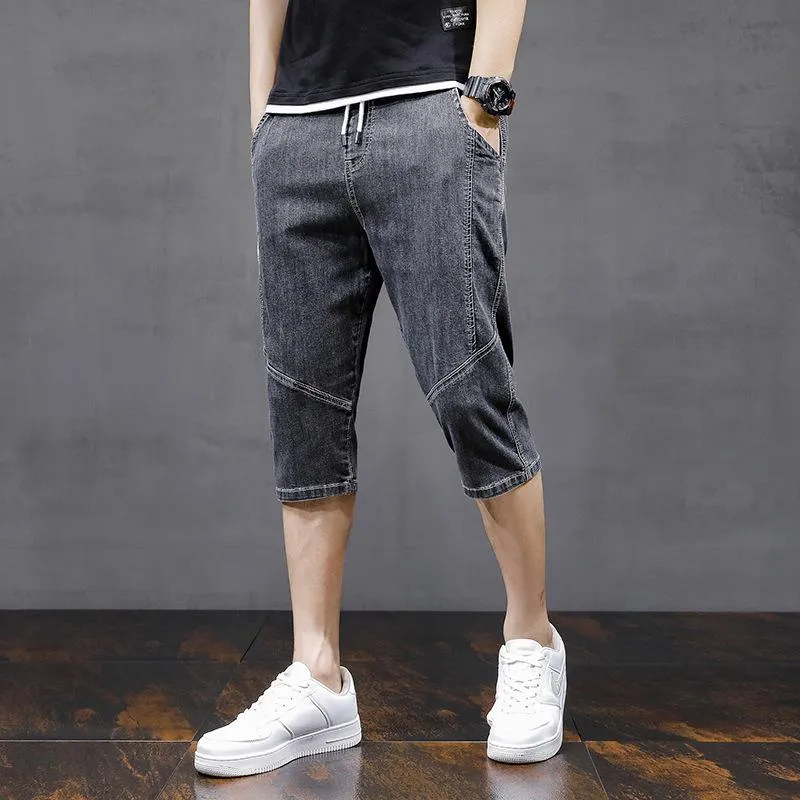 Mäns jeans koreanska shorts byxa 2023 vår sommar tunna löst stora storlekar avslappnade byxor beskuren hem semester och resemän