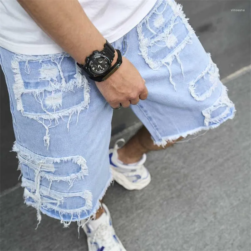 Männer Jeans Mode Ripped Design Feste Denim Shorts Männer Streetwear Sommer Casual Lose Gerade Jean Kurze Hose Herren Vintage