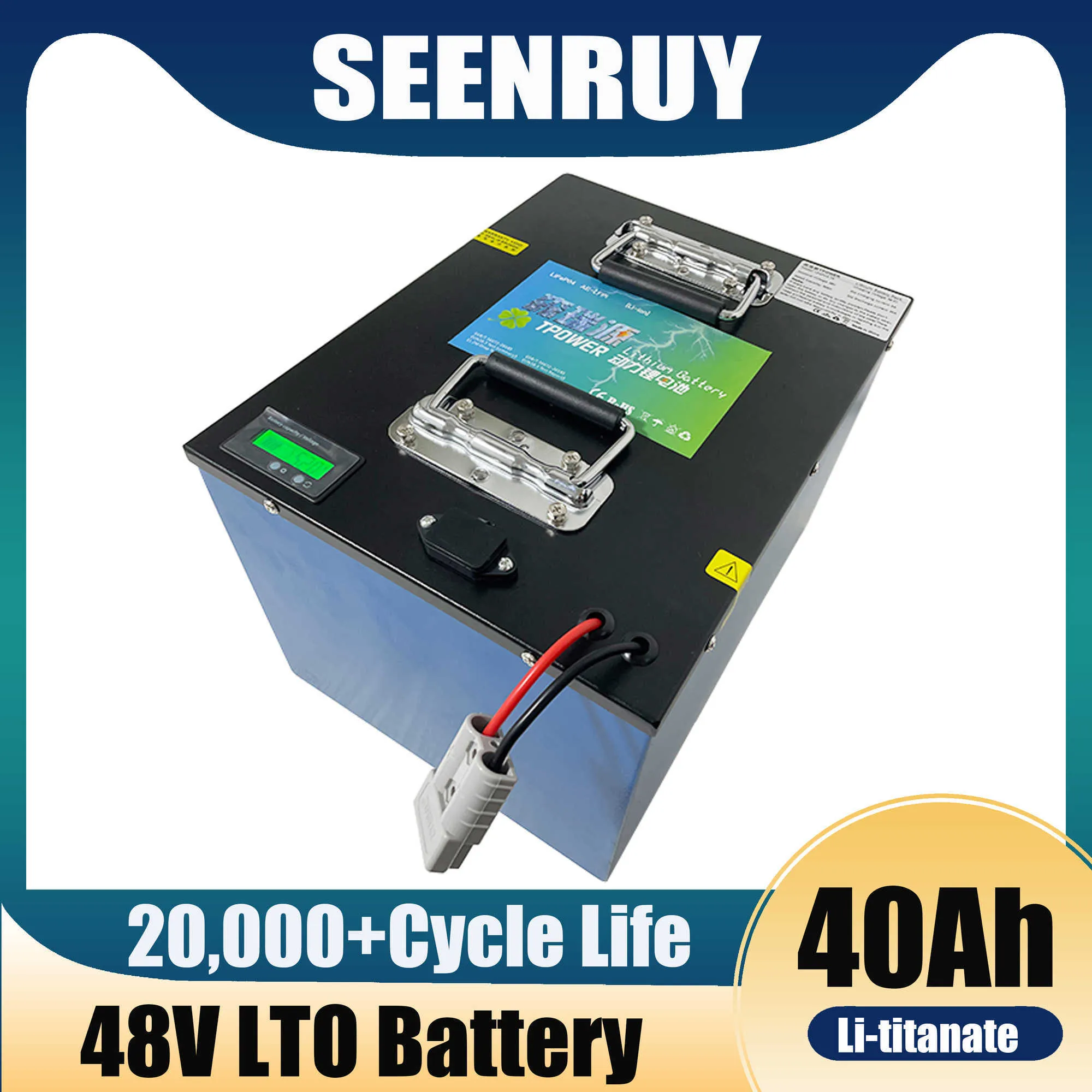 Seeruy 48V 40AH LTO Перезаряжаемая литий -титанатная батарея для солнечной системы RV EV Autocaravans обеспечивает 5A зарядное устройство