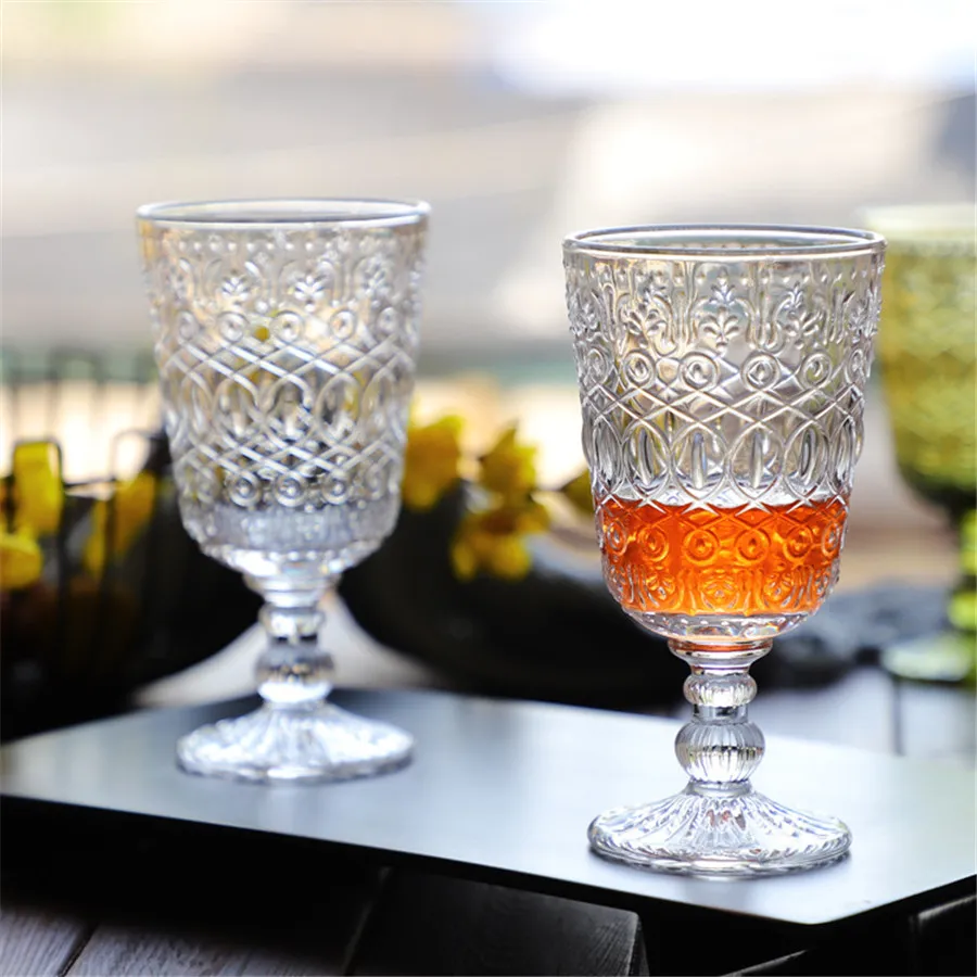 Wholesale 270ml European style embossed stained glass wine lamp thick goblets Wedding decoration gifts fast