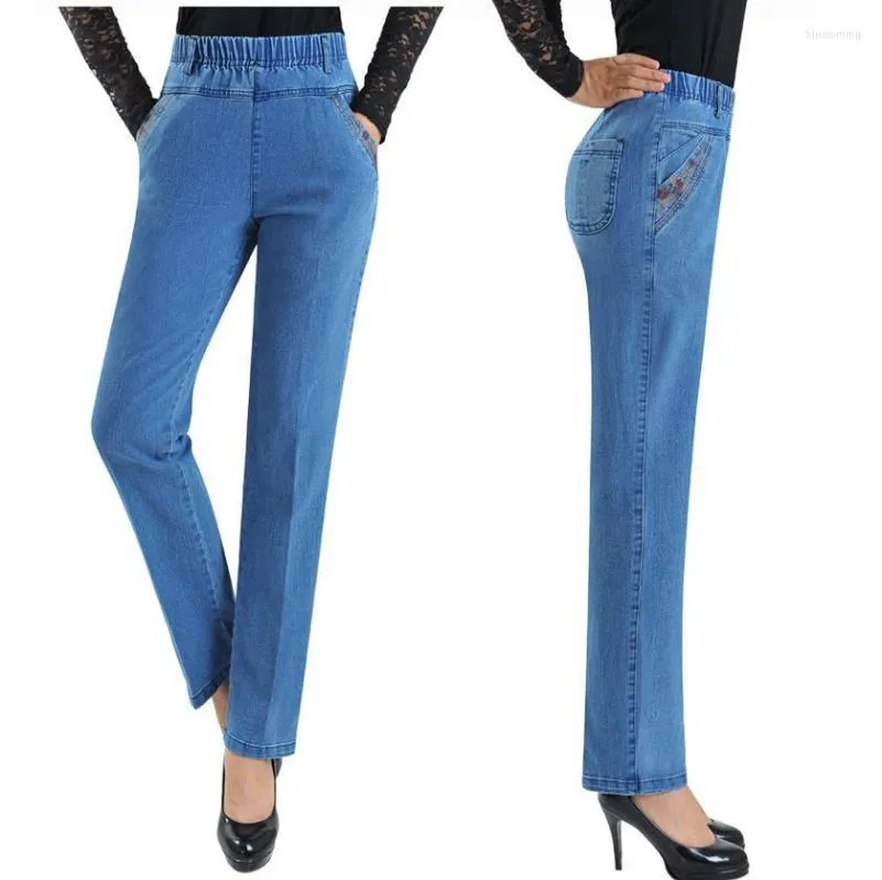 Jeans femininos Primavera e outono bordados harém de harém alta cintura elástica xxxxxxxxl women long calça