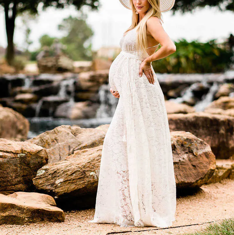 Maternity White Gowns Dresses for Photo Shoot Sexy Neck Backless Pregnancy Photography Dress Pregnant Baby Shower