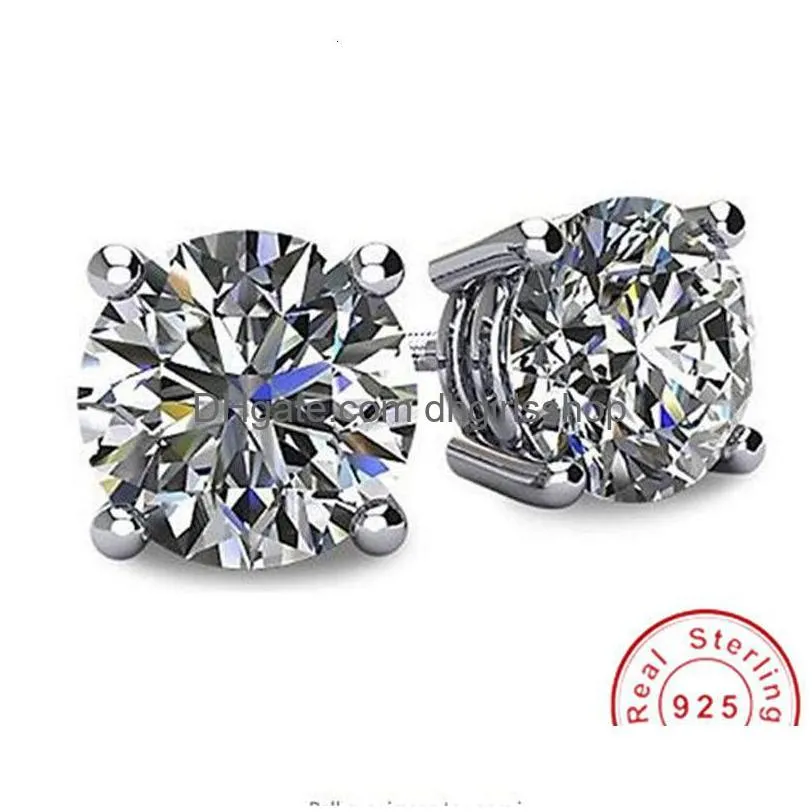 Stud Solitaire 3Ct Lab Diamond Gemstone Orecchino 100% Real 925 Sterling Sier Jewelry Orecchini di fidanzamento per donna Uomo 221119 Dhedf