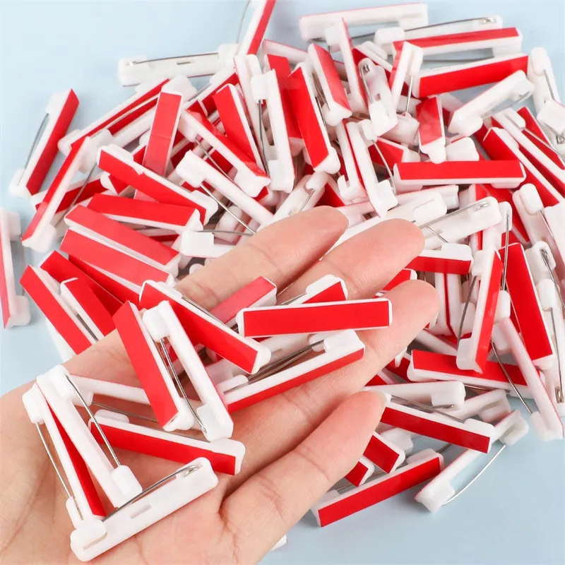 50pcs 22/31/36mm Spilla di sicurezza in plastica Pin Bar con adesivo per badge identificativo fai-da-te Targhetta per gioielli Craft Making Accessori Forniture