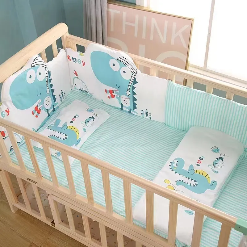 5 Piece Zebra Print Crib Bedding Set Baby Crown Shape with Dolphin Print Bumper