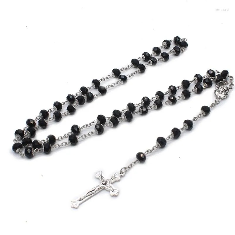Pendant Necklaces QIGO Long Crystal Rosary Necklace With Cup Religious Cross Jewelry