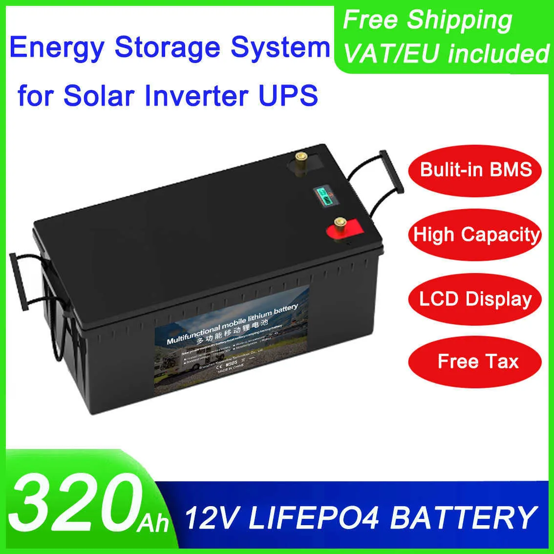 320AH LiFePO4 batterie RV système de stockage d'énergie domestique 280AH 350AH 12V grande capacité alimentation de secours d'urgence pour onduleur solaire UPS