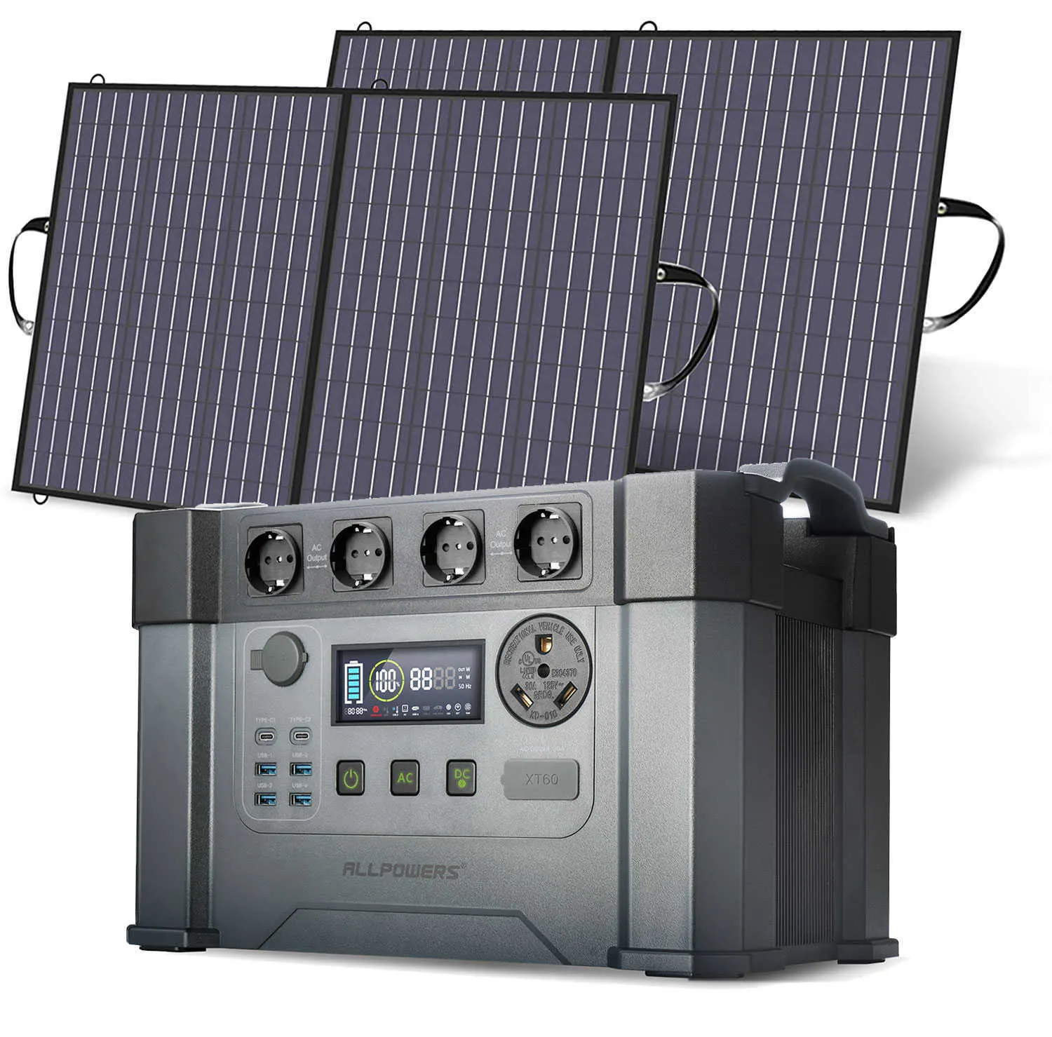 AllPowers portátil Geratror 1092Wh / 1500Wh Power Supply 110V / 230V PowerStation com 2x18V 100W Moblie Solarpanel para Camping