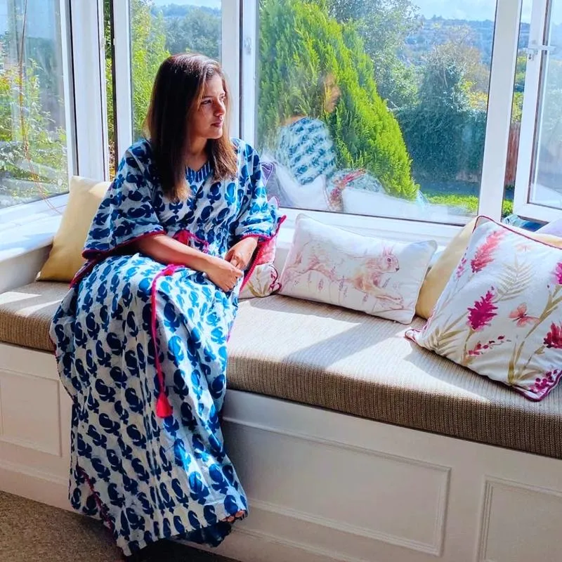 Jurken indigo print paisley gratis maat kaftan india stijl katoen comfortabele stoffen caftan lange maxi jurk voor vrouwen thuis boho kraam gewaad