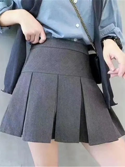 ワンピース Pocket pleated skirt gray Vintage Gray Pleated mini skirt - High Waist Kawaii Mini