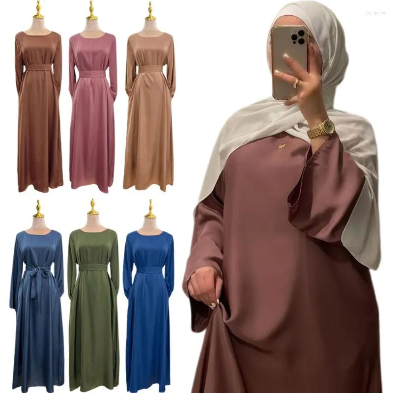 Roupas étnicas cetim dubai abaya vestido longo muçulmano para mulheres mangas elegantes modestos manto de hijab islâmico abayas africano