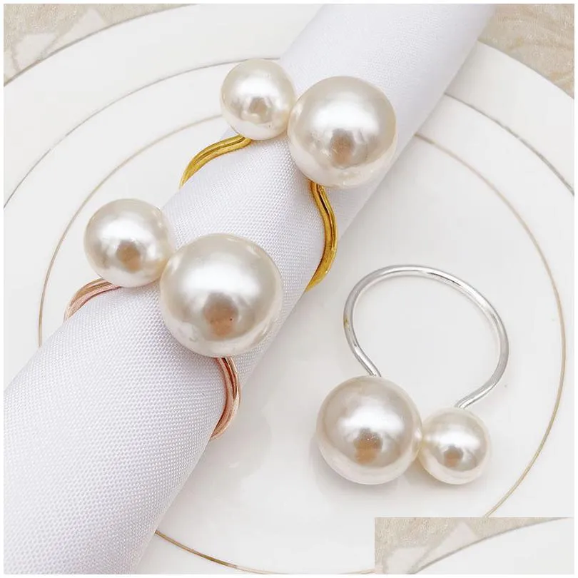 Napkin Rings Christmas Pearl Gold Sier Birthday Dinner Valentines Party Table Decor Drop Delivery Home Garden Kitchen Dining Dhod6