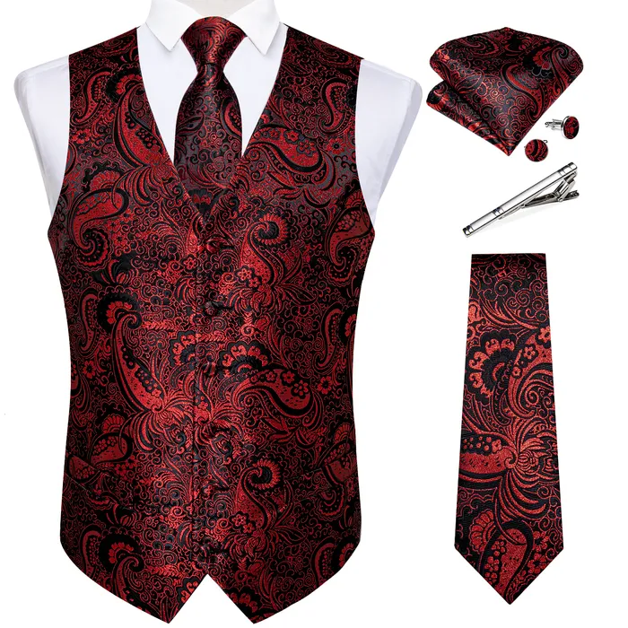 Men's Vests Men's Silk Vests Formal Dress Suit Vest Tie Set for Wedding Male Satin Burgundy Red Waistcoat Sleeveless Jacket Casual Top 230519