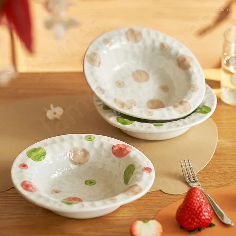 Borden creatief bord polka stip patroon keramische fruitsalade schalen biefstuk pasta cake bowl dessert broodje soep