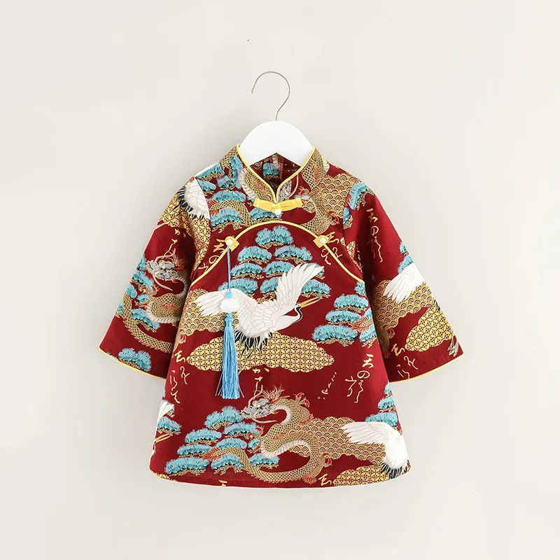 Robes de fille bébé Qipao robe en dentelle pour les filles printemps automne chinois Cheongsam tenues enfant en bas âge vêtements pour bébés enfant filles année porter robe 230519
