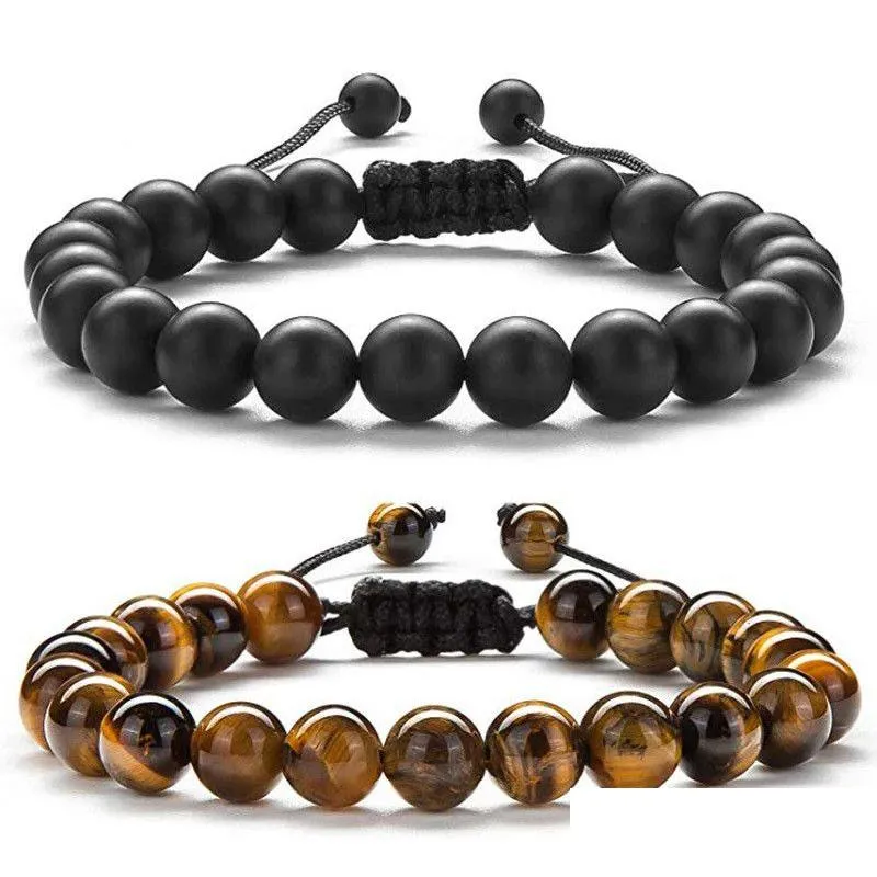 Beaded Tiger Eye Stone Bracelet Adjustable Strands Braided Rope Bangles 8Mm Natural Lava Rock Men Women Yoga Healing Nce Bra Dhgarden Dhrc6