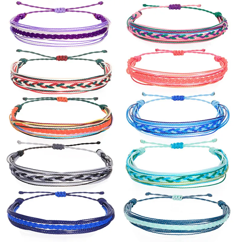 Färgglad vaxtråd strandarmband bohemiska vävda armband kvinnors mode vänskap armband