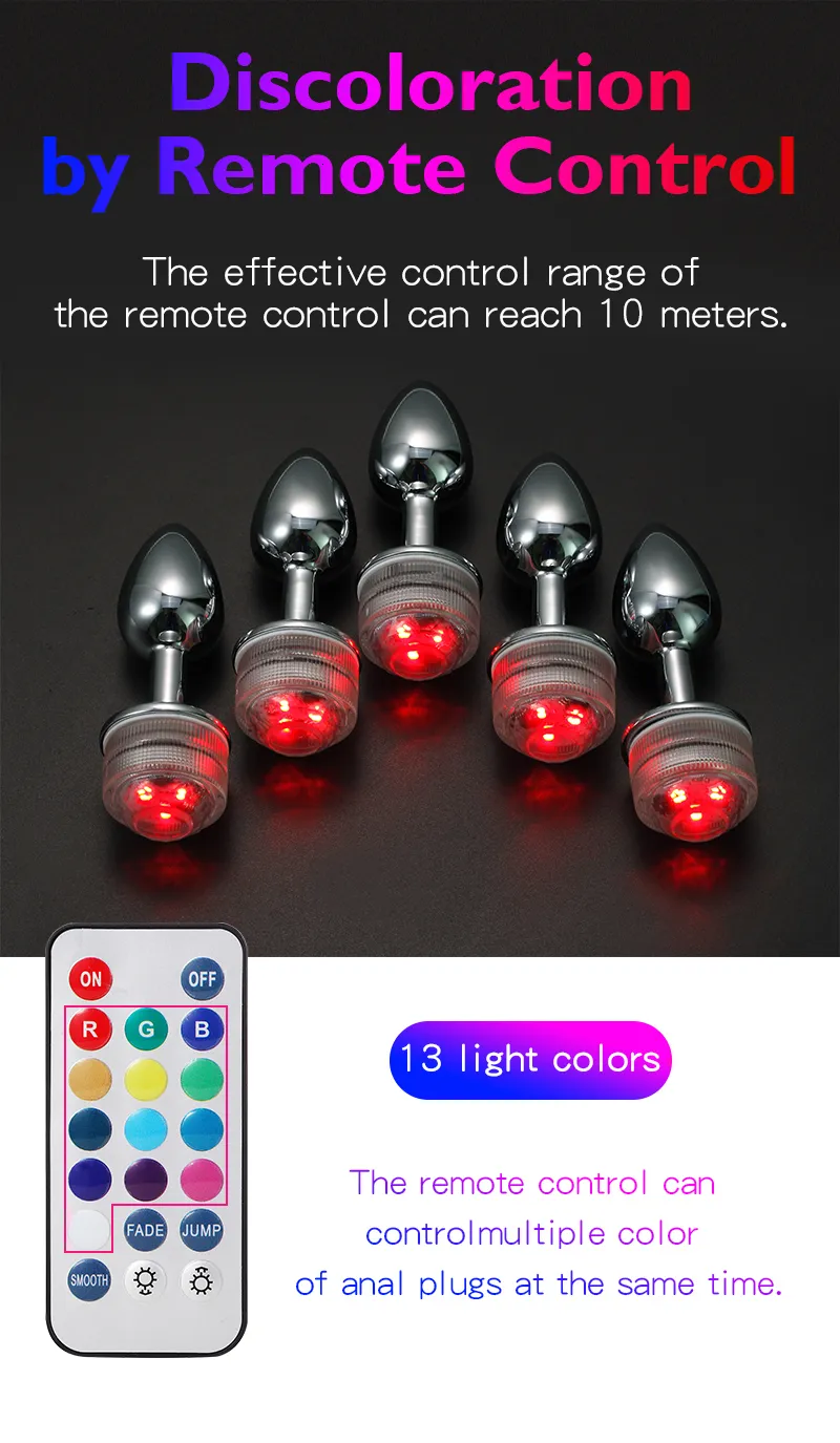 Jouets pour adultes, télécommande sans fil, plug anal lumineux en métal, massage de la prostate, fesses avec queue LED, jouet sexuel_voghion.com