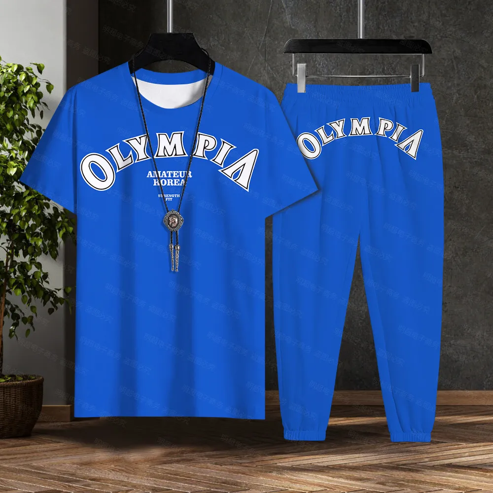 Survêtements pour hommes OLYMPIA Haute Qualité Imprimer Gym Chemise Sport T-shirt Hommes À Manches Courtes Pantalon De Course Ensemble Entraînement Fitness Lâche Plus Si 230518