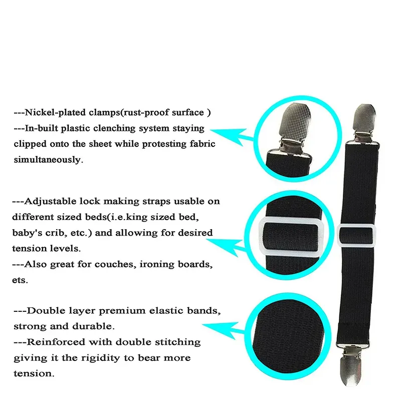 Adjustable Bed Sheet Fasteners Straps Elastic Mattress Cover Corner Holder Clip Grippers Suspender Cord Hook