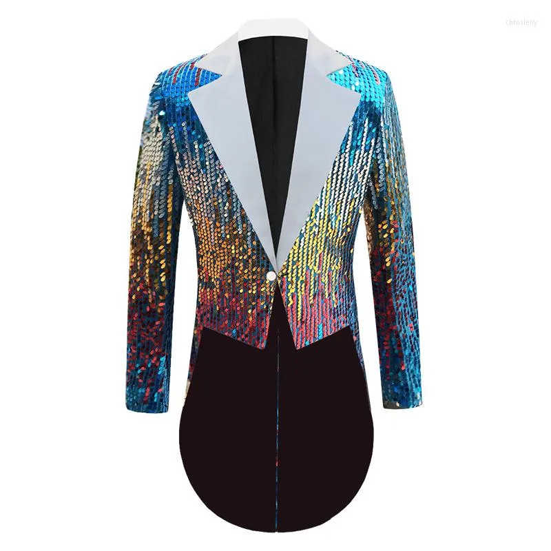 Mens Suits Stylish Shiny Colorful Sequin Glitter Suit Jacket Men One Button Lapel Bling Blazers Mens Wedding Party Stage Costume Homme From 61 11 DHgate