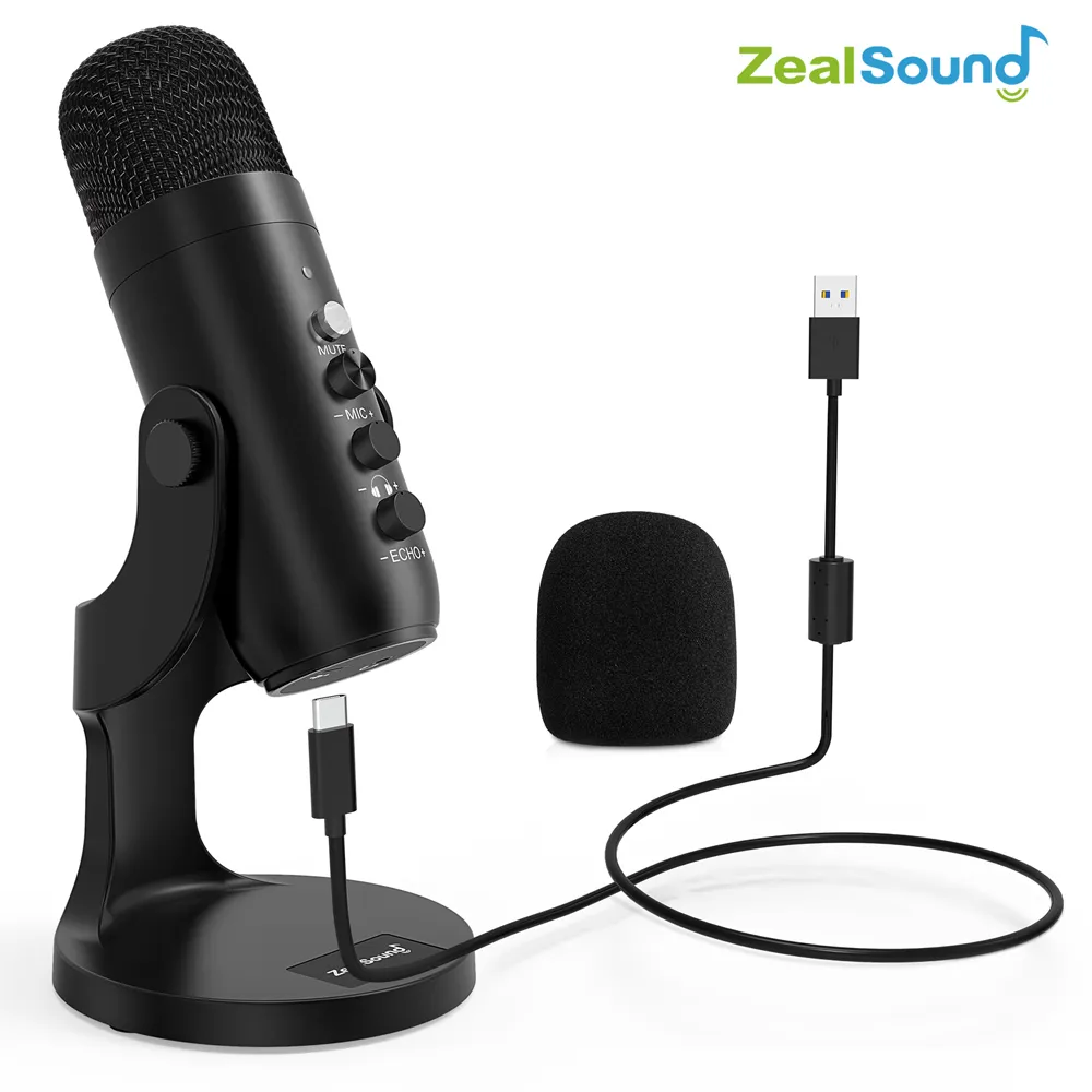 Microphones ZealSound Professional USBコンデンサーマイクスタジオレコーディングPCコンピューターゲームストリーミングポッドキャスティングラップトップデスクトップ230518