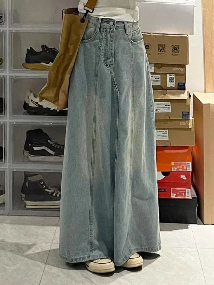 Rokken vrouwen denim rok maxi midi long jean met gesplitste hoge taille slanke a-line vintage straatmode y2k kleding Koreaans 2023