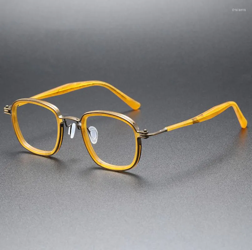 Lunettes de soleil Cadres Acétate de titane pur Lunettes de vue Cadre Hommes Rétro Lunettes optiques Lentille remplaçable Prescription Vintage Lunettes Femmes