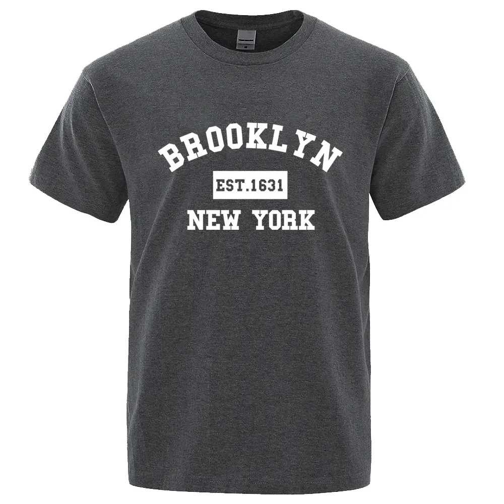 Brooklyn Est 1631 New York Lettre Imprimer T-Shirt Homme Casual Lâche T-Shirts D'été Coton Tops Mode Respirant