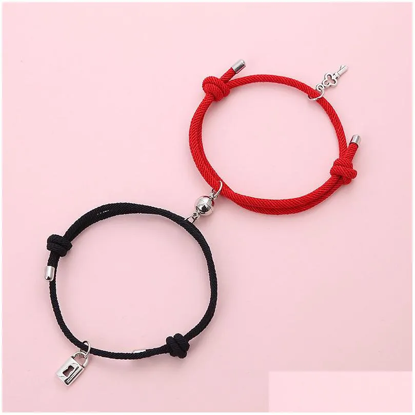 Pulseras con dijes Parejas magnéticas Amor Bloqueo Clave Atracción mutua Relación A juego Amistad Cuerda Pulsera Joyería Gota Dhgarden Dhz2P