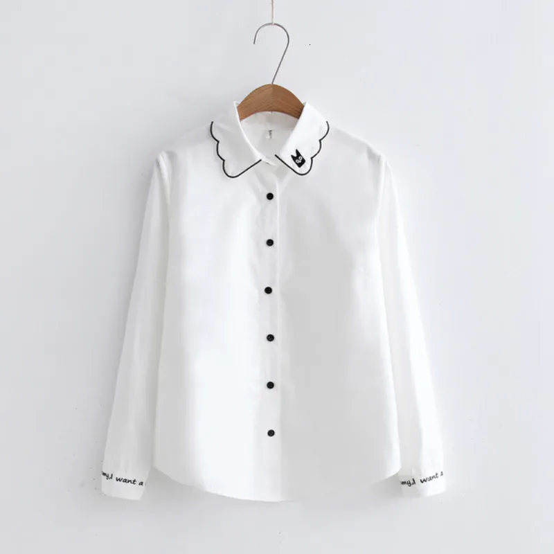 Women's Blouses Shirts 8 Styles Autumn Japanese Cotton Embroidered Blouse Long Sleeve White Shirt Woman Tops 230519