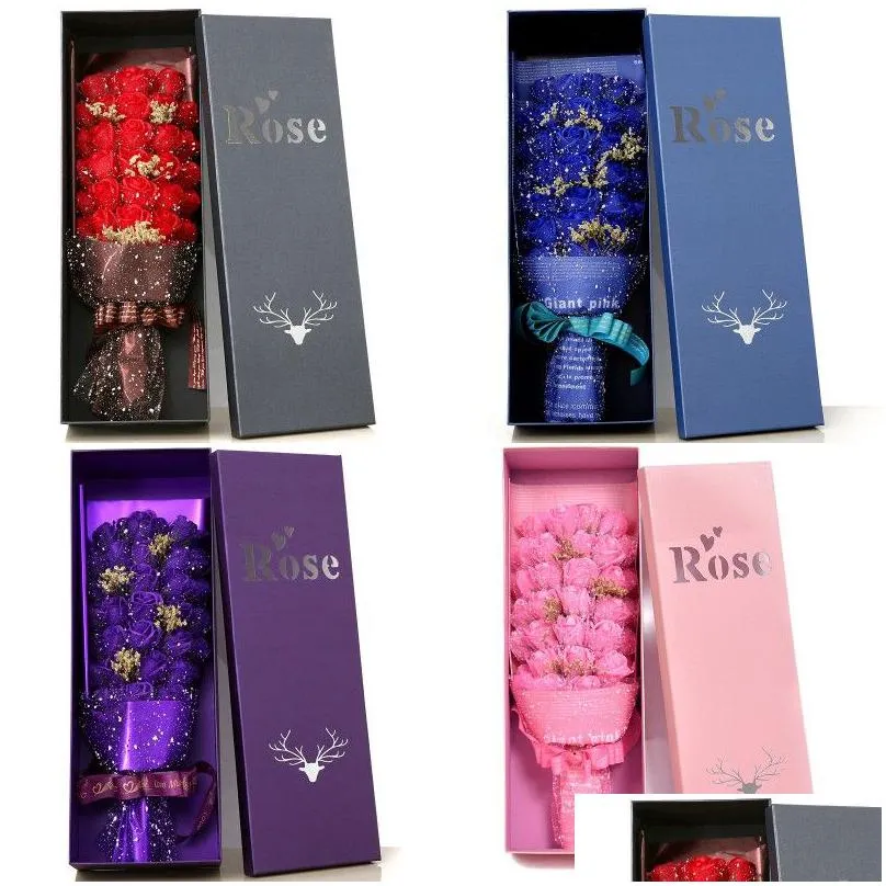 Couronnes De Fleurs Décoratives 33 Savon Rose Fleur Coffret Cadeau Bouquet Noël Nouvel An Saint Valentin Mère Présent Drop Delivery Home Dhrxn