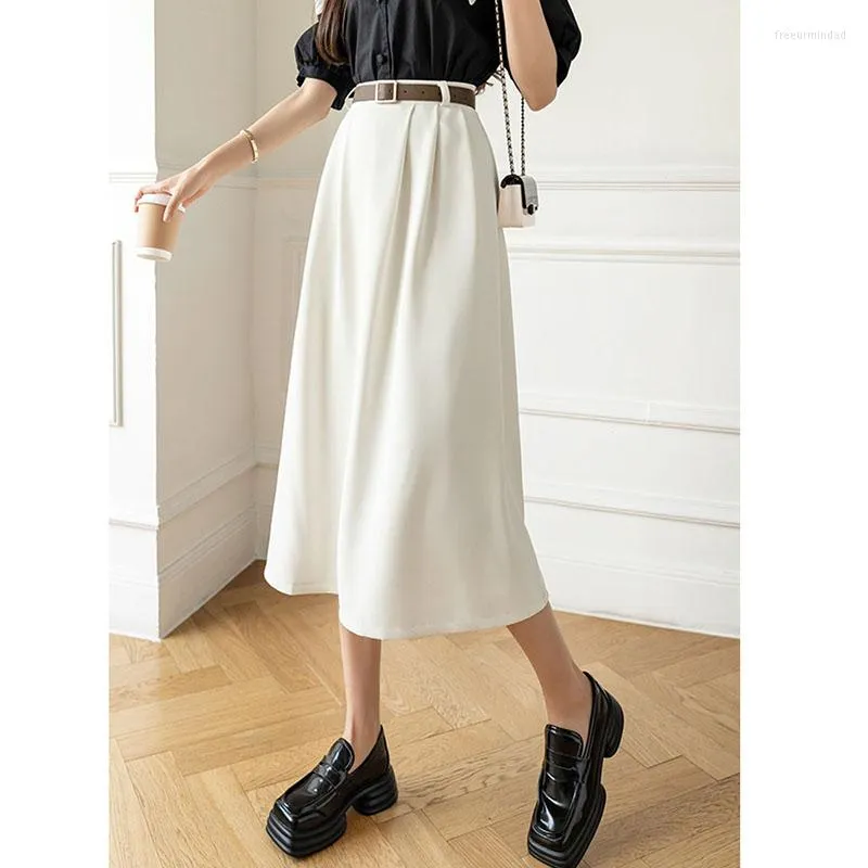 スカート韓国スタイルハイウエストロングスカートの女性ファッション