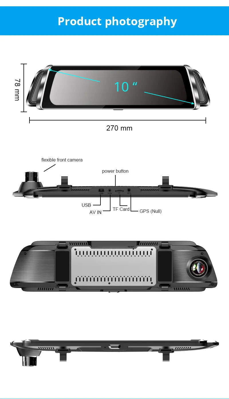 CAR DVR Mirror Camera 10 tum Pekskärm Videoinspelare bakspegel spegel streck kamera fram och bakre kamera spegel dvr svart låda 904