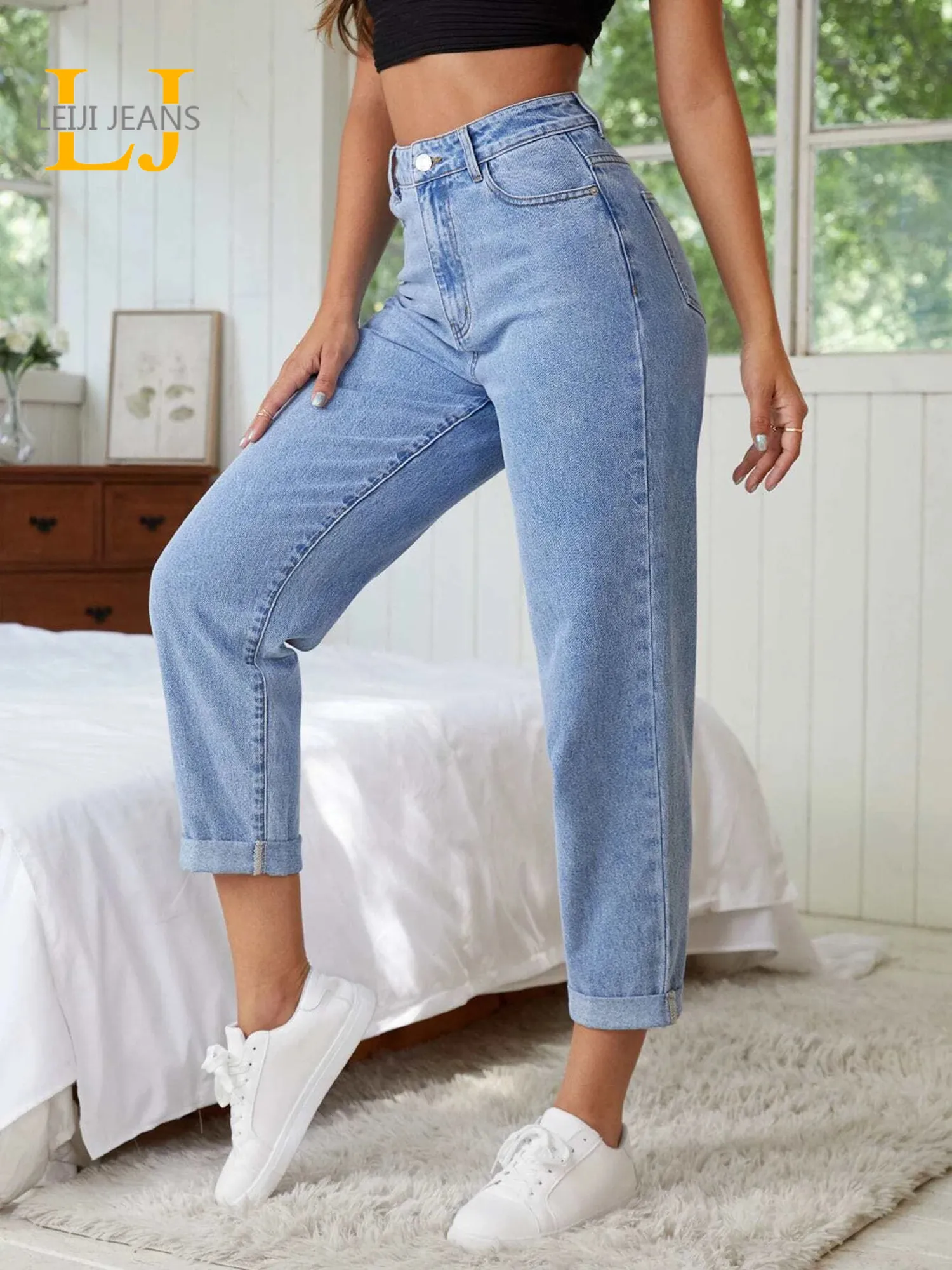 Damenjeans Plus Size Jeans für Damen Hellblaue Haremsjeans Damen High Waist Dehnbare Knöcheljeans 100 kg Frühlings- und Sommerjeans für Mama 230519