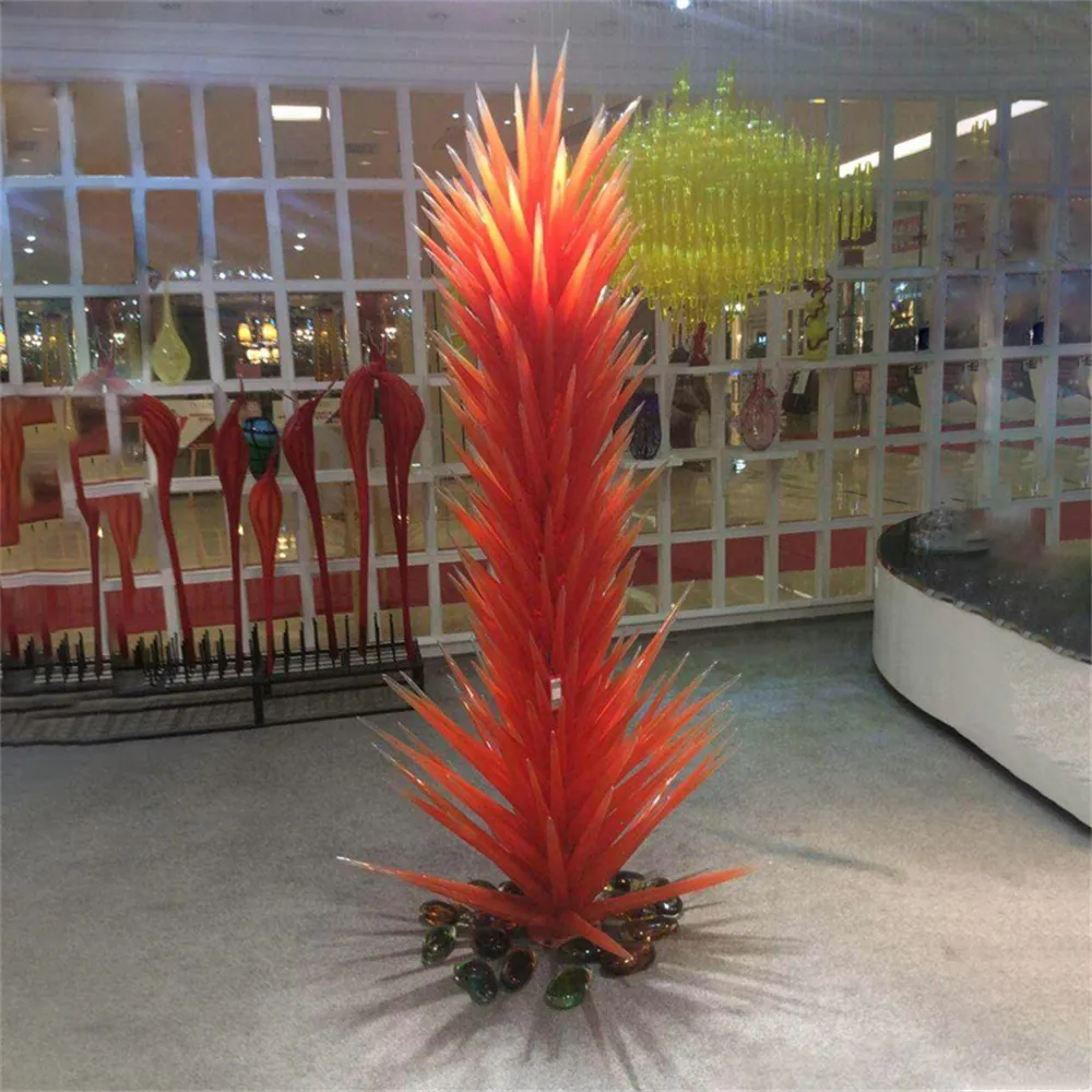 Magnificent Orange Floor Standing Lamp Decorative Hand Blown Murano Glass Flower Sculpture Hotel Item Type Luxury Art Crafts 24 by 72 Inches