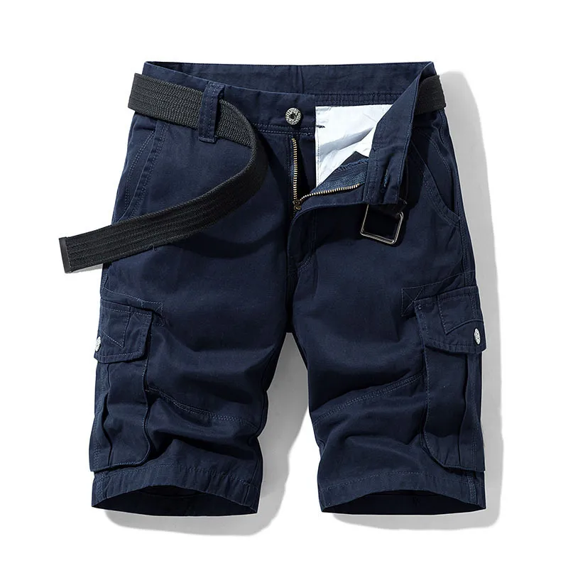 Мужские шорты летние мужские мешковатые много карманные военные грузовые шорты мужской хлопковой темно-синие мужские тактические шорты короткие брюки 30-38 Нет ремня 230519