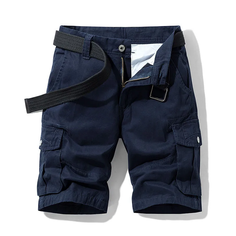 Pantalones cortos de verano para hombre, pantalones cortos militares holgados con múltiples bolsillos para hombre, pantalones cortos tácticos de algodón azul marino para hombre, pantalones cortos 30-38 sin cinturón 230519