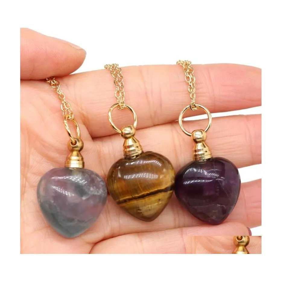 Pendant Necklaces 1Pcs Natural Stone Agates Per Bottle 60Cm Necklace Tiger Eye Amethysts /Fluorite Jewelry Gift Size 22X3M Drop Deli Dhobj