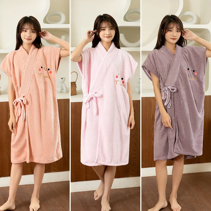 Coral Fleece Cross Strap Towelling Bath Robes Set For Women Wearable Spa Towels For Home Travel And Bathroom From Kong08 41.81 DHgate.Com