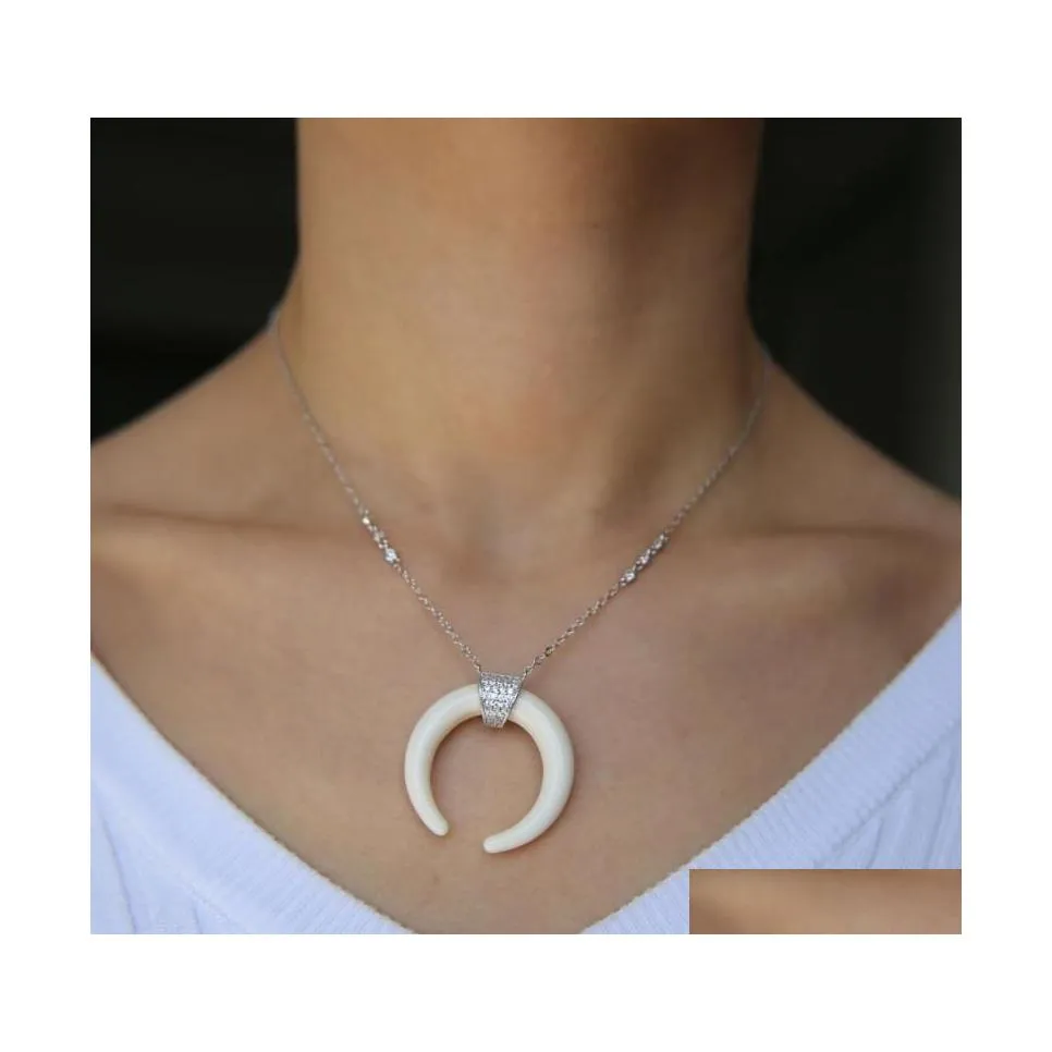 Pendant Necklaces Arrived Seckill Stock Gift For Women Crecent Pendent Necklace Bohemian Lucky Horn Shape Chocker Jewelrypendant Dro Dhim0