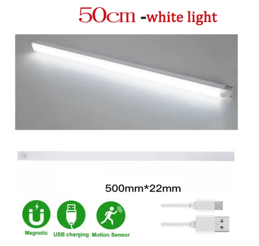 YLXS 30 Luces LED Con Sensor De Movimiento Para Debajo Del Gabinete Luces Magneticas Recargables Debajo Del Armario Barra De Luz Nocturna