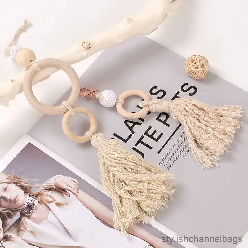 Keychains katoenen draad gewikkeld kralen Tassel Keychain voor vrouwen Key Holder Keyring Bag Charm Hangende sieradencadeau