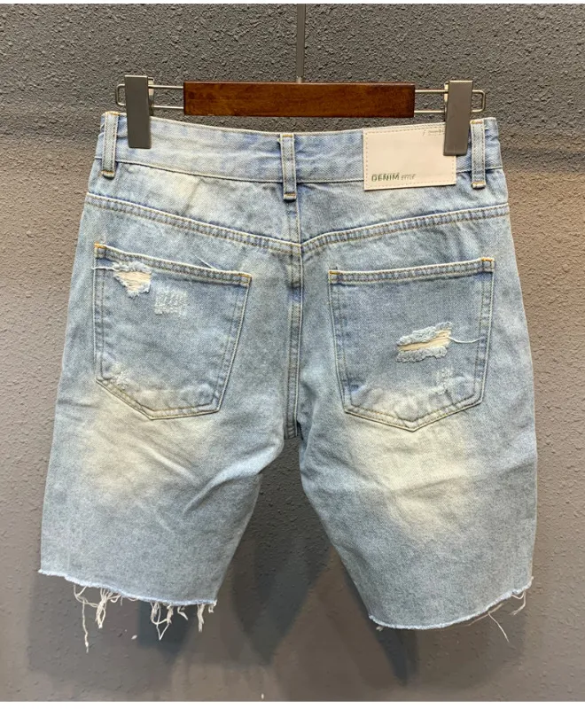 Herren-Shorts, Herren-Jeans, zerrissene Denim-Shorts, hellblaue fünfte Hose, trendige Allmatch-lose Woll-Shorts mit geteilten Nähten, 230519, neue Denim-Shorts 2024