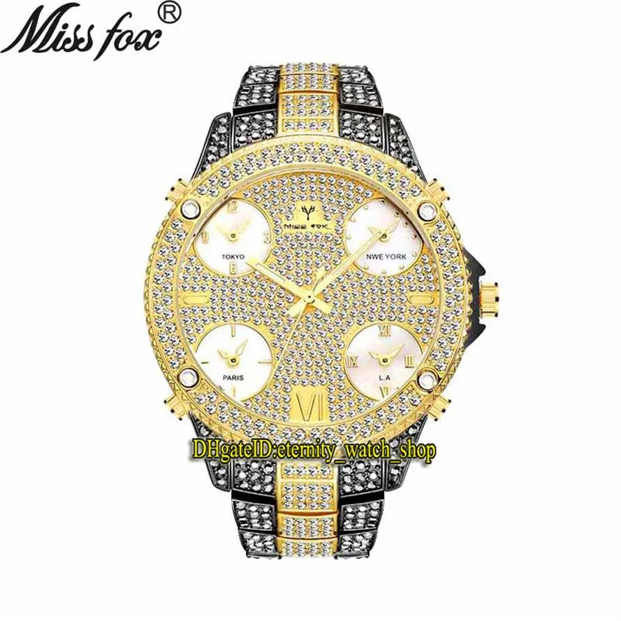 MISSFOX eternity V305 Hip hop Fashion Mens Watches 51MM CZ Diamond inlay Multi Dial Quartz Movement Men Watch Iced Out Diamonds Be237x