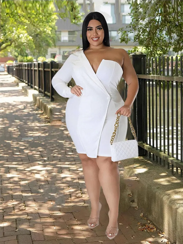 Plus Size Dresses Woman Party Long Sleeve Size One Shoulder Chic