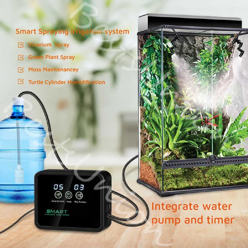 Autres fournitures de jardin Système de pulvérisation intelligent Mist Rainforest Tank Timing Spray System Kit Reptile Fogger Terrariums Humidificateur Minuterie électronique G230519