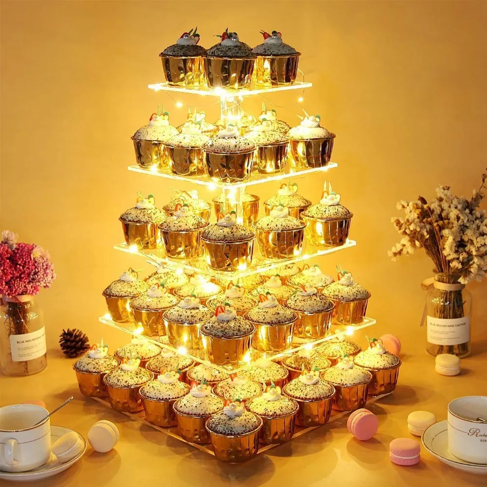 Cake Tools 34567 Etagen-Acryl-Hochzeitsständer, Kristallbecher-Ausstellungsregal, Cupcake-Halter, Teller, Geburtstagsparty-Dekorationsständer, 230518