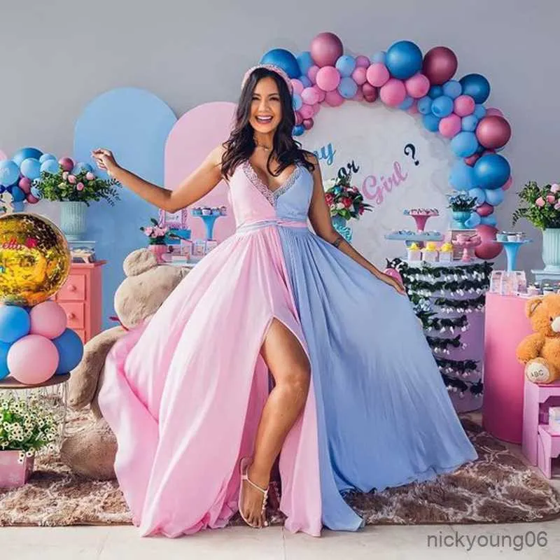 Sexig delad moderskapsklänningar Kväll Lång graviditet Photoshoot Dress Baby Duschar Gravida kvinnor GOWN FOTOGRAFI PROPS R230519